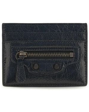 Balenciaga Black Lamb Ovis Aries Aries Wallet - Blue