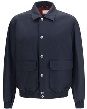 Brunello Cucinelli Blue Silk Biker Jacket