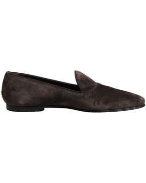 Dolce & Gabbana Brown Velvet Leather Slip On Loafers Shoes - Black