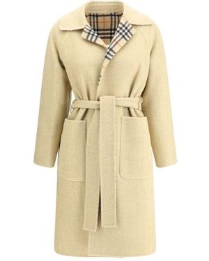 Burberry Reversible Wool Robe Coat - Natural