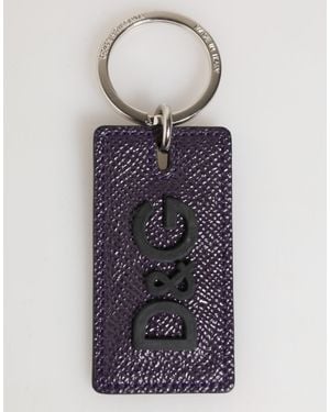 Dolce & Gabbana Violet Leather Logo Metal Ring Men Keychain Keyring - Blue