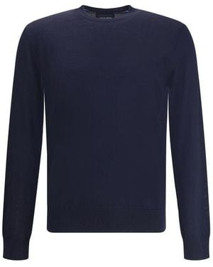 Giorgio Armani Cotton Crew Neck Knit Top - Blue