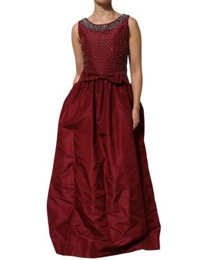 Dolce & Gabbana Burgundy Silk Beaded Evening Gown Dress - Red