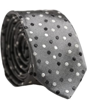 Dolce & Gabbana Men Gray Polka Dot Silk Adjustable Tied Necktie Tie