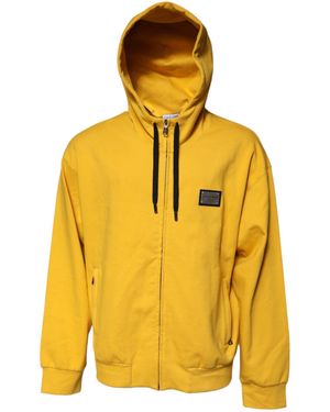 Dolce & Gabbana Yellow Logo Plaque Hooded Full Zip Sweater