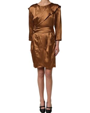 Emporio Armani Brown Satin Acetate Wrap Sheath Mini Belted Dress