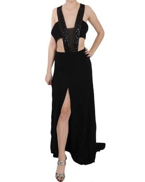 John Richmond Crystal Leather Flare Dress Black Dr1678-40