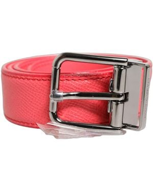Dolce & Gabbana Pink Lambskin Leather Silver Metal Buckle Belt - Red