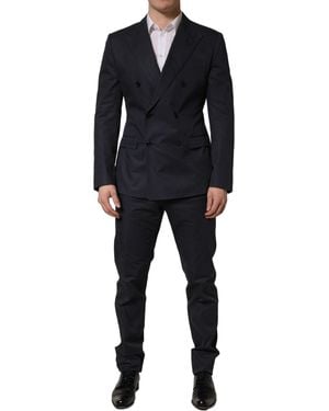 Dolce & Gabbana Blue Cotton Slim Fit Formal 2 Piece Men Suit - Black