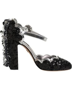 Dolce & Gabbana Sequin Ankle Strap Sandals Shoes - Black