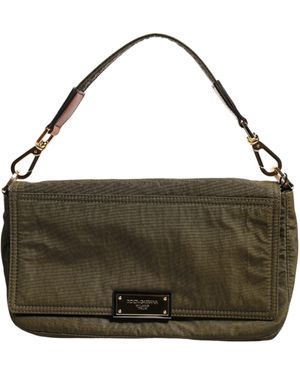 Dolce & Gabbana Dark Green Nylon Logo Plaque Shoulder Strap Borse Bag
