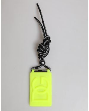 Dolce & Gabbana Yellow Green Rubber Dg Embossed Adjustable Badge Holder - White