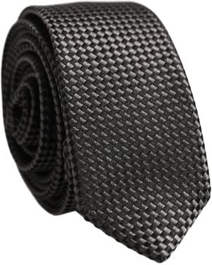 Dolce & Gabbana Dark Grey Textured Silk Adjustable Necktie Accessory Tie - Black
