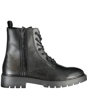 Calvin Klein Sleek Ankle Boots With Laces And Zip Detail - Black