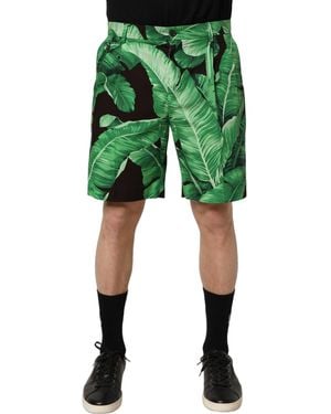 Dolce & Gabbana Black Green Banana Leaf Men Bermuda Shorts
