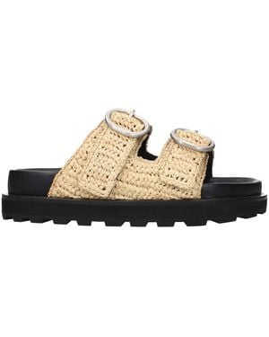Jil Sander Beige Raffia Slippers - Natural