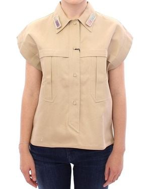 Andrea Incontri Beige Sleeveless Blouse Top - Blue