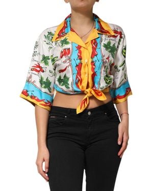 Dolce & Gabbana Multicolour Chili Silk Cropped Blouse Top - Black