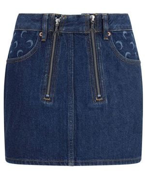 Marine Serre Blue Cotton Mini Skirt