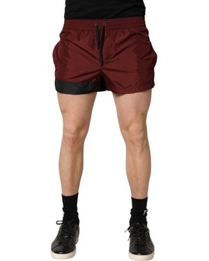 Dolce & Gabbana Maroon Polyester Drawstring Shorts Swimwear - Red