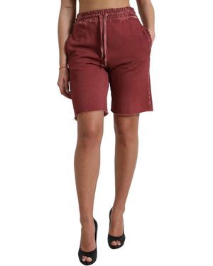 Dolce & Gabbana Cotton High Waist Sweatwomen's Shorts - Red