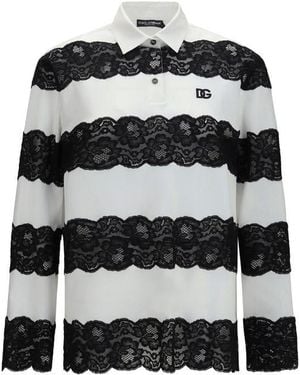Dolce & Gabbana White Cotton Polo Shirt - Black