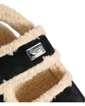Dolce & Gabbana Faux Fur Flats Sandals Shoes - Black