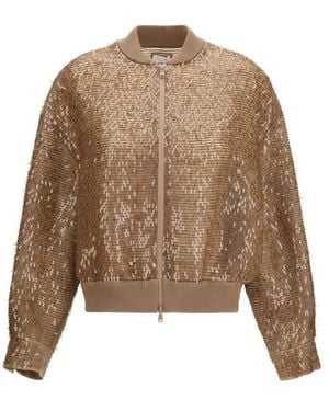Brunello Cucinelli Brown Silk Bomber