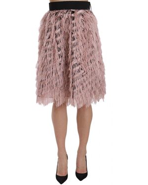 Dolce & Gabbana Fringe Metallic Pencil A-Line Skirt - Red