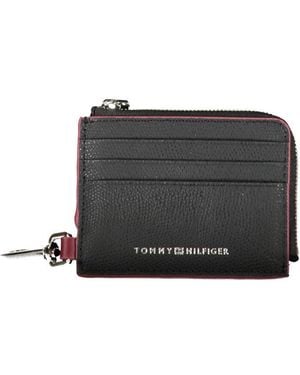 Tommy Hilfiger Chic Leather Card Holder With Snap Hook - Black