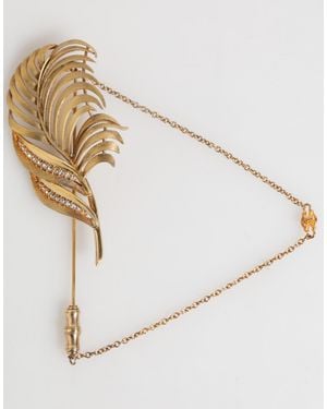 Dolce & Gabbana Gold Sterling Silver925 Leaf Embellished Lapel Pin Brooch - Natural