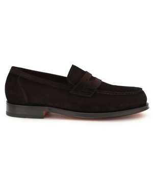 Santoni Brown Calf Leather Bos Taurus Slip - Black