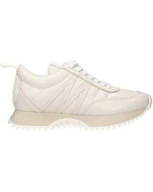 Moncler Beige Leather Low Top Sneakers - White