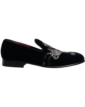 Dolce & Gabbana Velvet Floral Gun Loafers Dress Shoes - Black