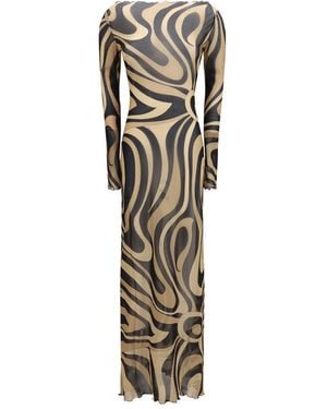PUCCI Beige Polyamide Long Dress - Metallic