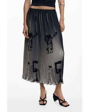 Desigual Pleated Graphic Midi Skirt - Black