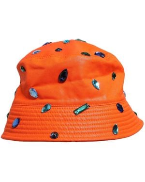 Dolce & Gabbana Orange Crystal Embellished Bucket Fisherman Cap Hat