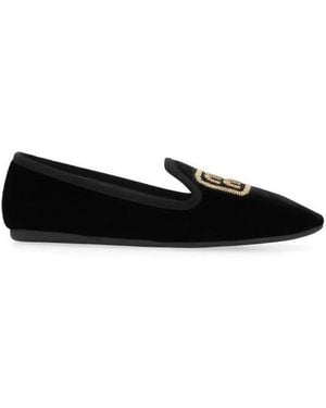 Miu Miu Logo Velvet Flats - Black