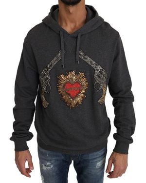 Dolce & Gabbana Hooded Crystal Heart Gun Jumper - Black