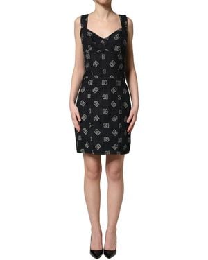 Dolce & Gabbana Black Cotton Dg Logo Patterned Mini Dress