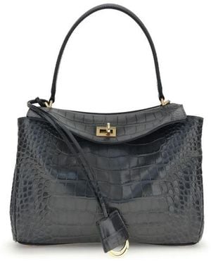 Balenciaga Rodeo Shoulder Bag In Crocodile - Black