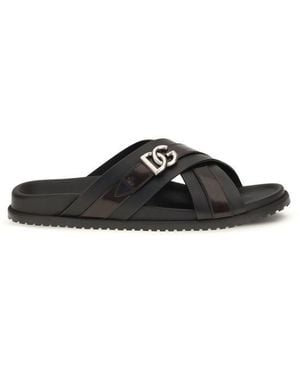 Dolce & Gabbana Black Calf Leather Bos Taurus Sandals