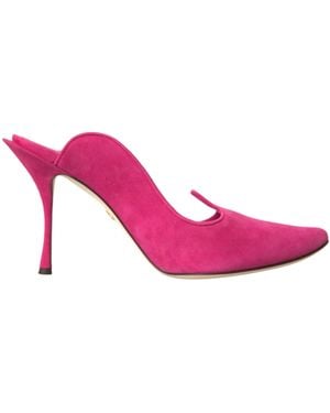 Dolce & Gabbana Fuchsia Suede Leather Mules Sandals Shoes - Pink