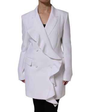 MSGM White Polyester Long Sleeves Ruffled Wrap Jacket - Grey