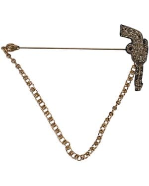 Dolce & Gabbana Brass Copper Revolver Brooch Lapel Pin - Natural