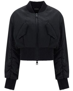 Dolce & Gabbana Charmeuse Bomber Jacket With Draped Sleeves - Black