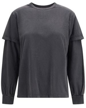 Ganni Gray Cotton Long Sleeve T
