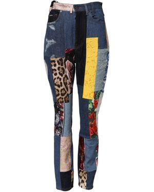 Dolce & Gabbana Multicolour Patchwork Skinny Denim Jeans - Blue