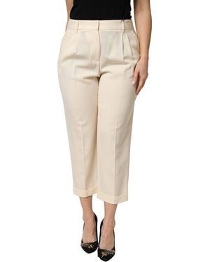 Dolce & Gabbana Ivory Wool Mid Waist Cropped Trouser Trousers - Natural