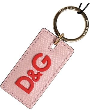 Dolce & Gabbana Pink Calf Leather Dg Logo Metal Ring Keychain Keyring